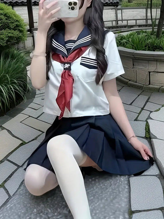 Directional JK Uniform Sailor Suit Three-Piece Set with Collar Basic Style Short Sleeve Outfit